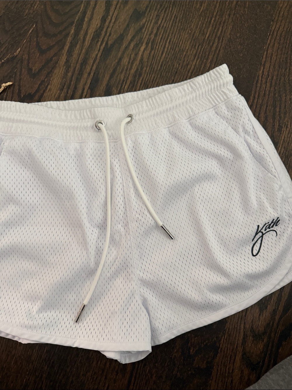 Kith White Mesh Shorts with Script Logo